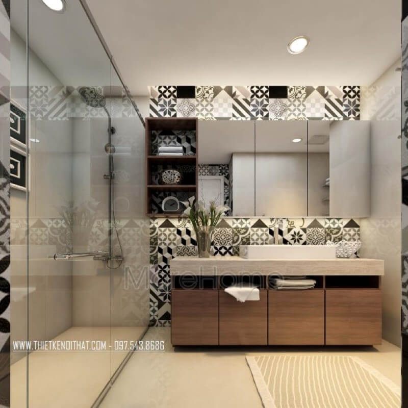 Mẫu kệ tủ lavabo hiện đại được làm từ chất liệu gỗ công nghiệp ấn tượng